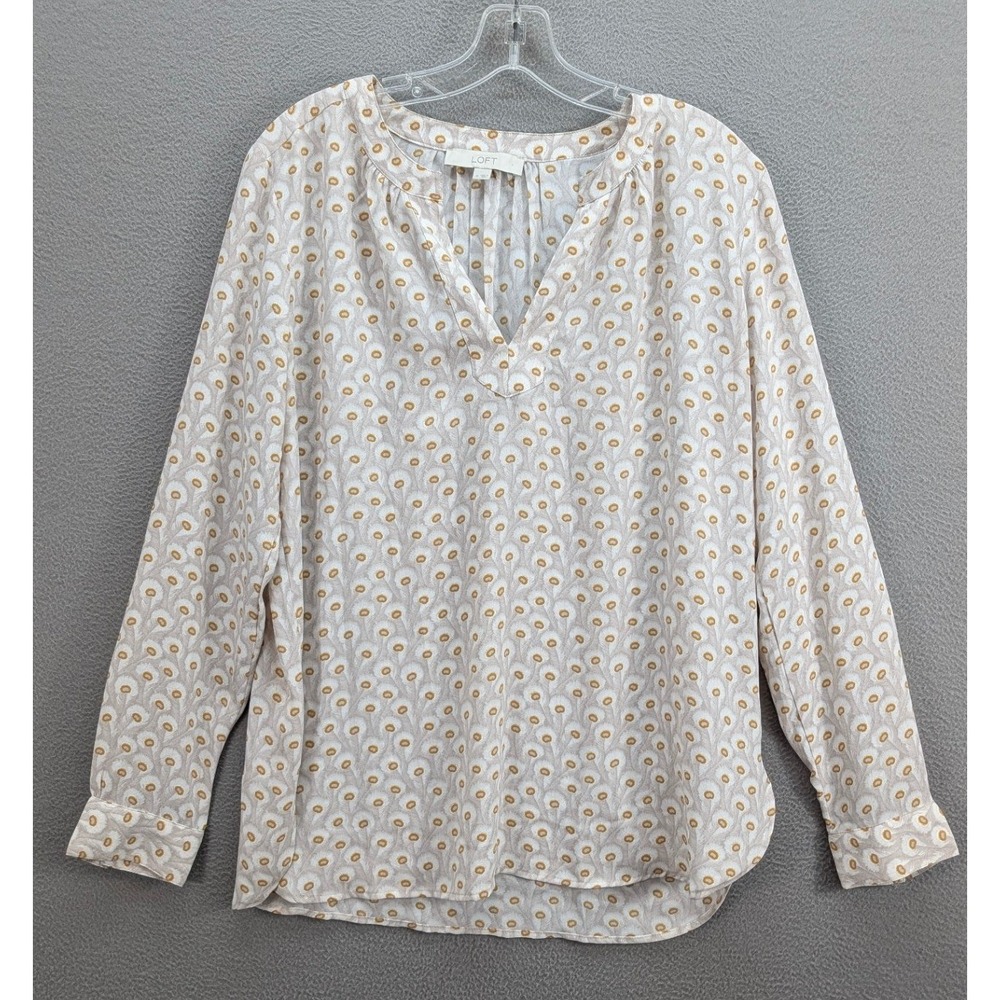 LOFT Women's Peacock Eyelet‎ Print V-Neck Long Sleeve Blouse Size M Cottage Boho - Picture 3 of 10